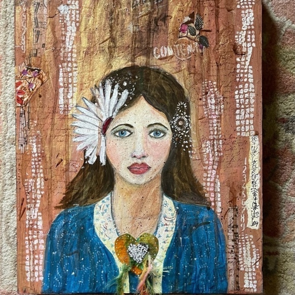 Art Painting Woman Mixed Media 12 x 16